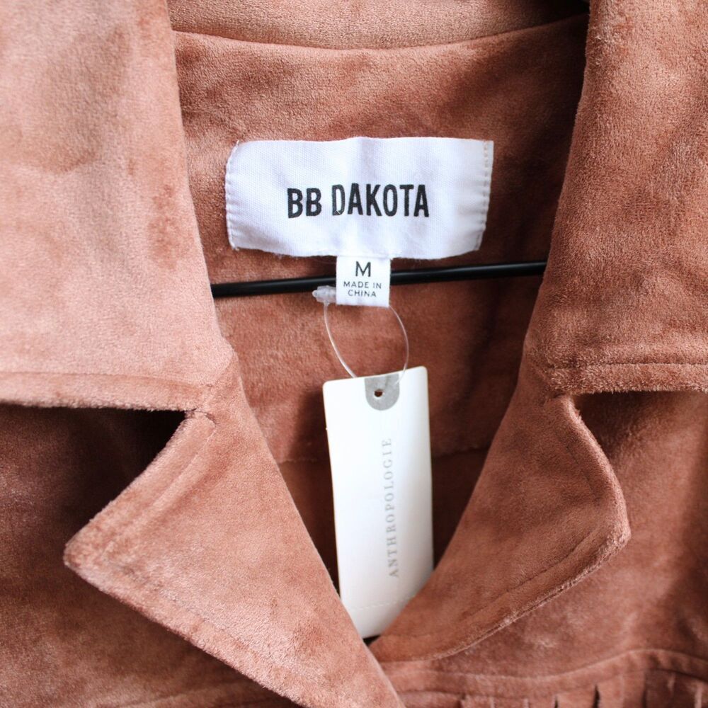 BB Dakota Terracotta Tan Thais Fringed Faux Suede Jacket Size Medium NWT - Picture 5 of 8